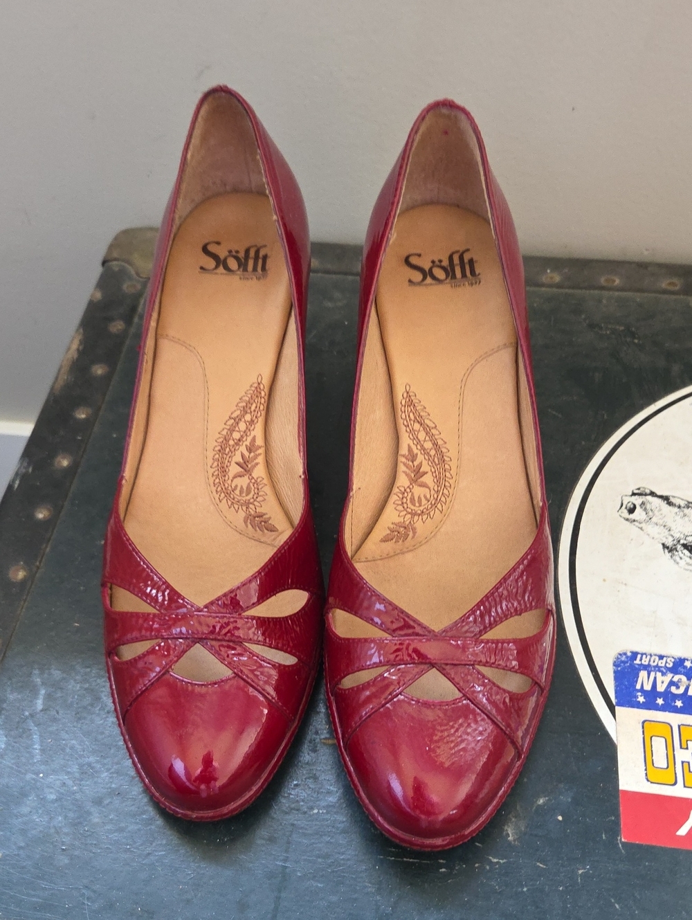 Women's Red Patent Sofft Cutout Pumps